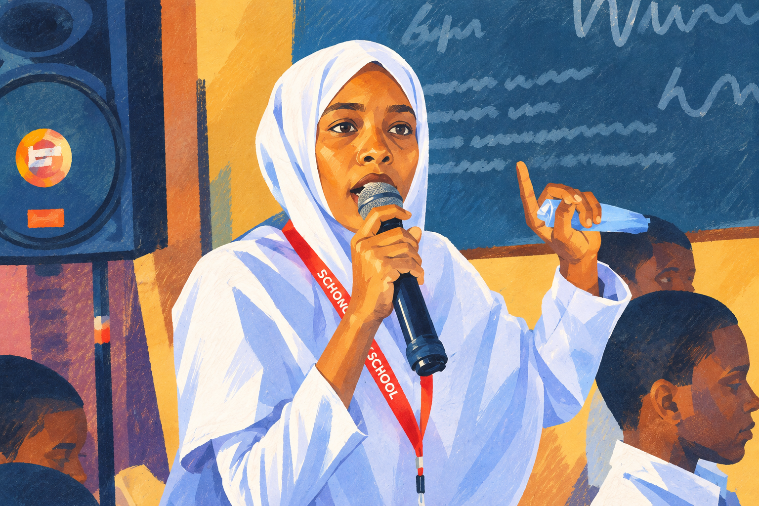 A Mulika Tanzania youth leader speaking to students during a school engagement session